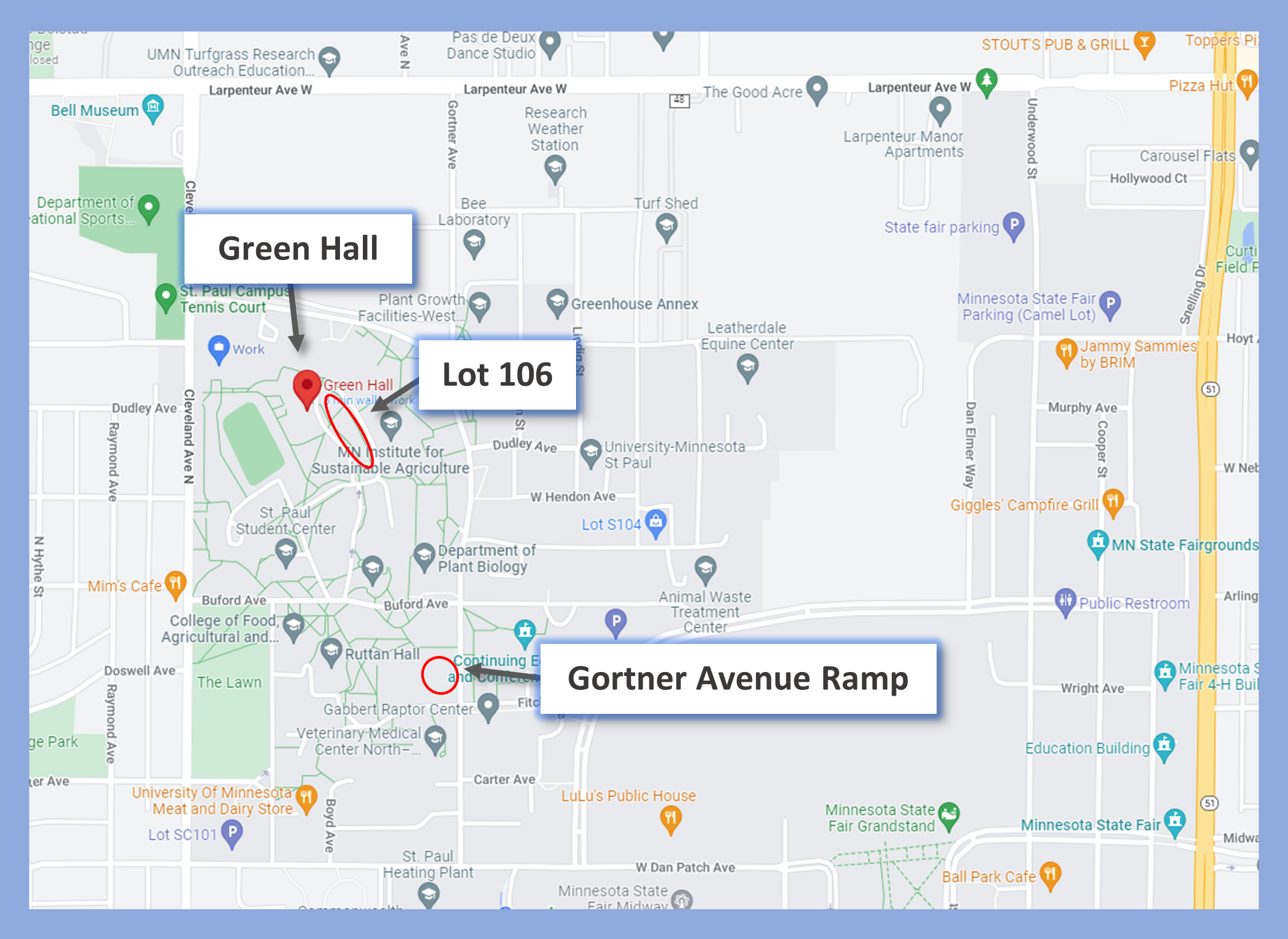 Parking and Green Hall location